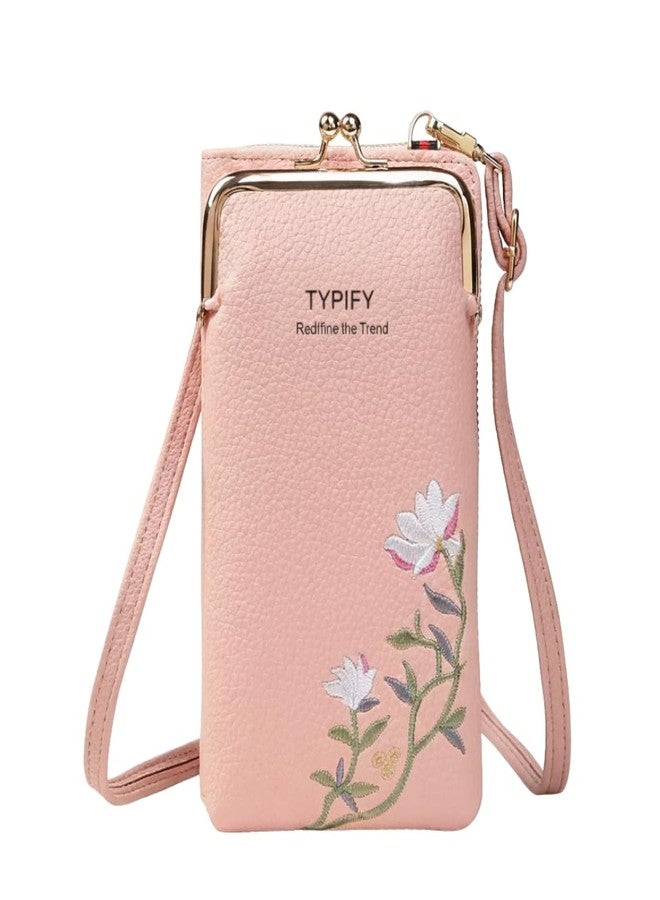 TYPIFY® Women’s Mobile Sling Bag with Wallet | PU Leather Crossbody Pouch with Floral Embroidery | Lightweight Shoulder Purse for Girls & Ladies - Image 1